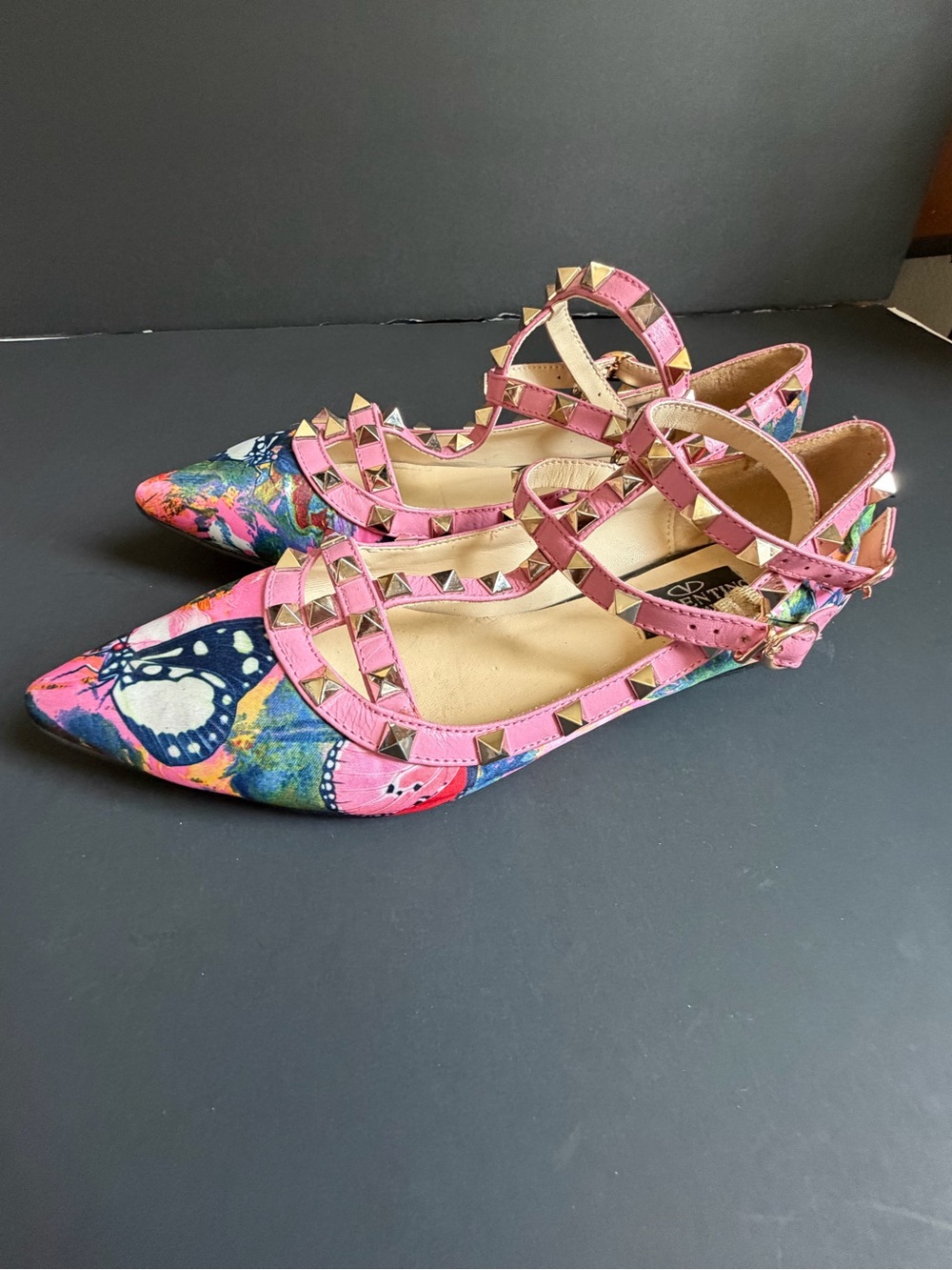 Rock star Studded Pink Butterfly Pointed Flats - Picture 2 of 5